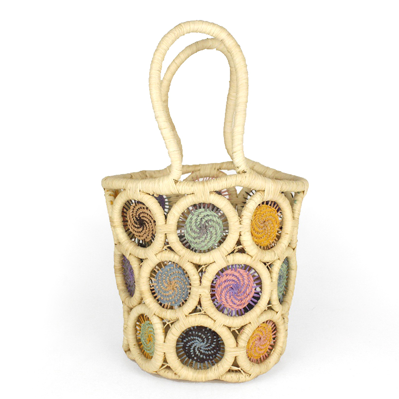 ラフィアマクラメ透かしかご 丸底2本手 丸マルチ