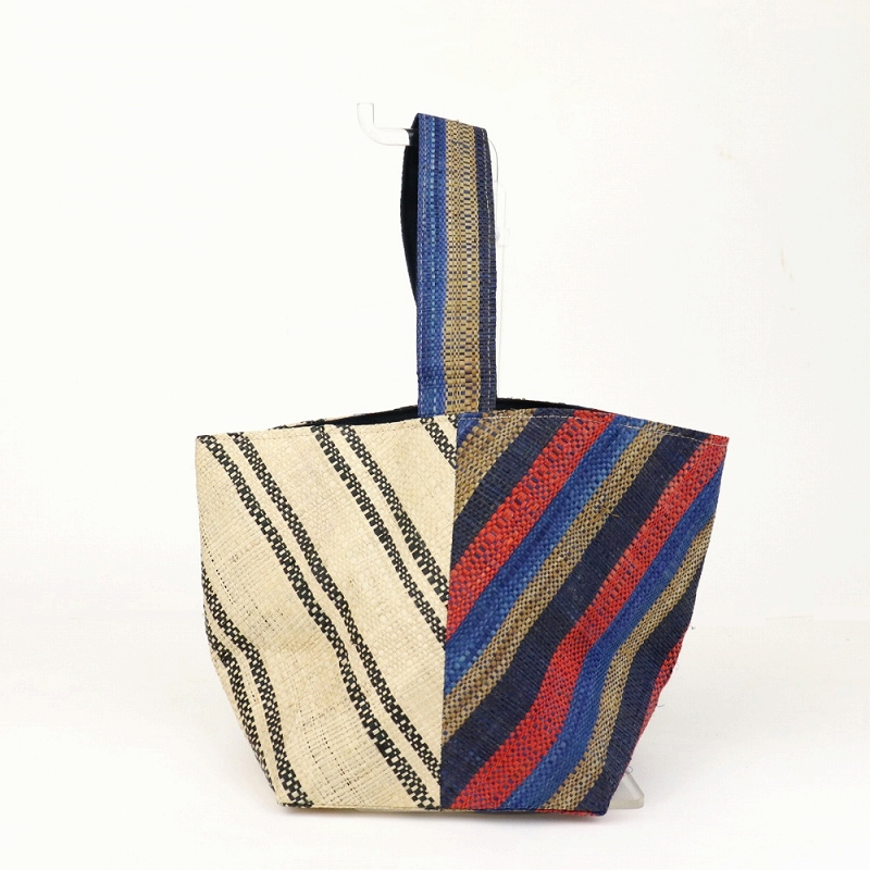 ラフィアラバンバッグ 正方形底 2面切替 1ハンドル