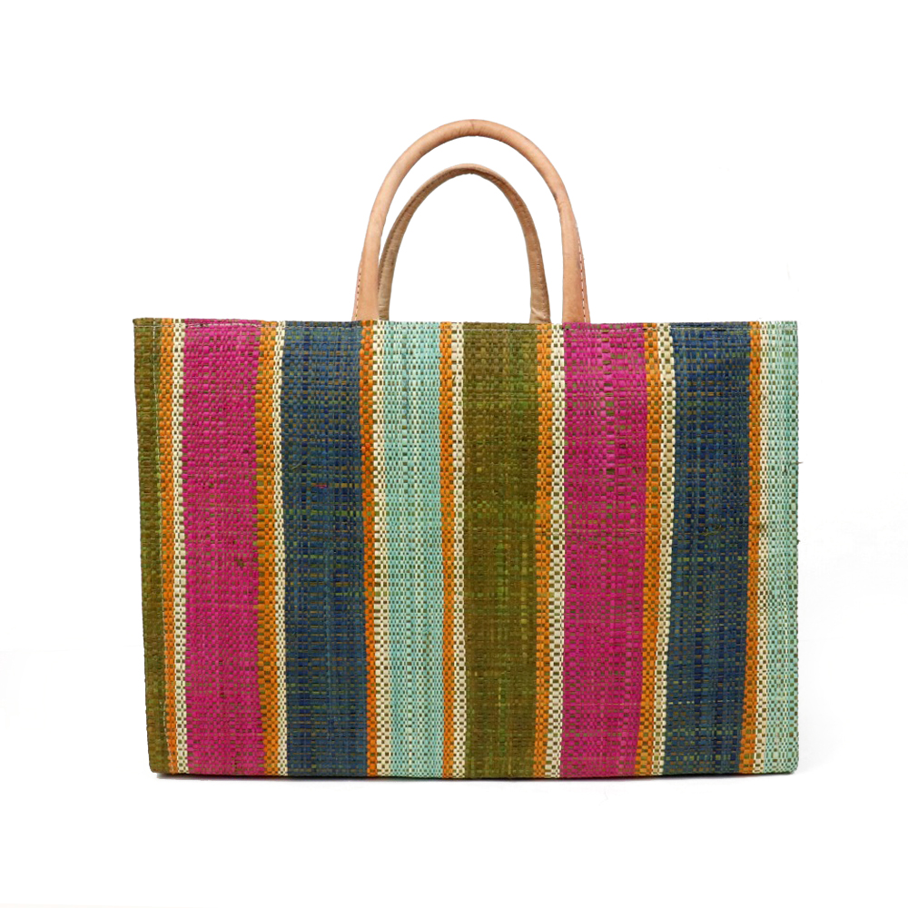 ラフィアラバンペンジかご 角縁革手