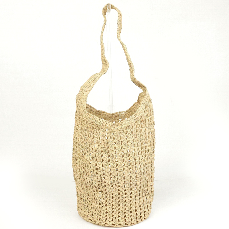 ラフィアかぎ編みバッグ 透かし縦 肩下げ NAT