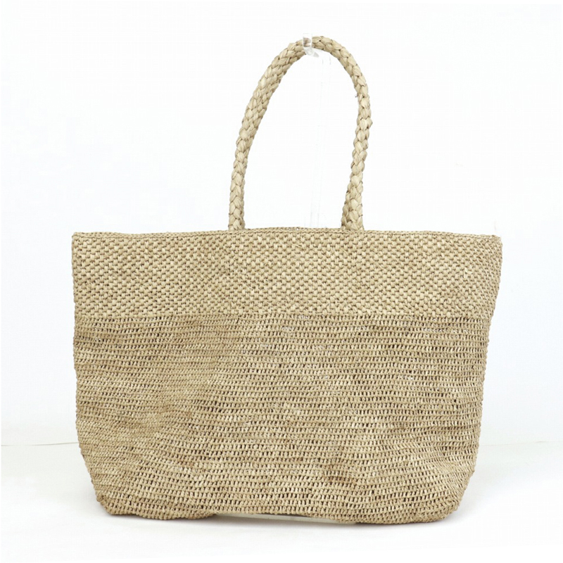 ラフィアかぎ編みバッグ2段 長方形 ナチュラル
