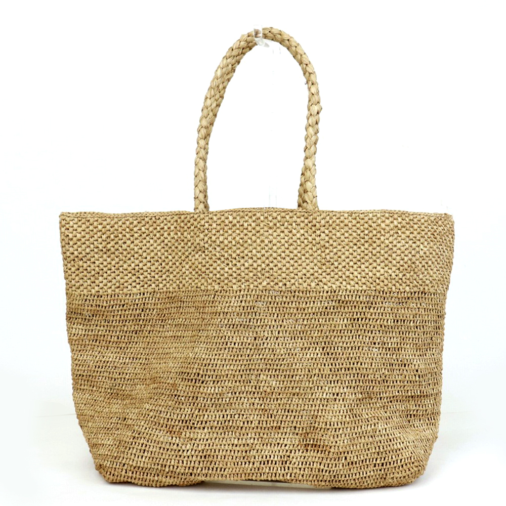 ラフィアかぎ編みバッグ2段 長方形 紅茶