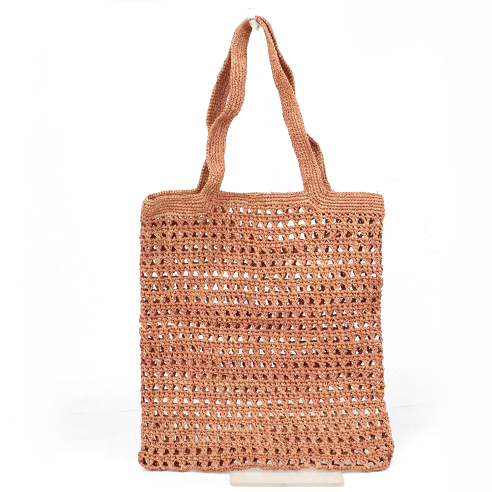 ラフィアかぎ編みバッグ 透かしトート ローズウッド