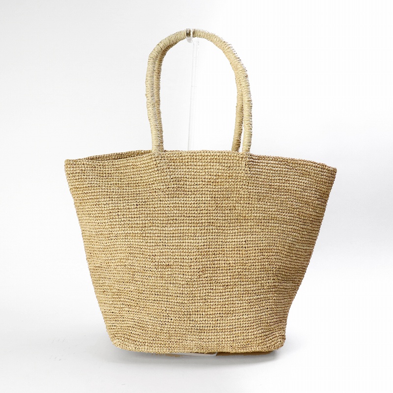 ラフィアかぎ編みバッグ細編み 長方形 三つ編み巻きハンドル