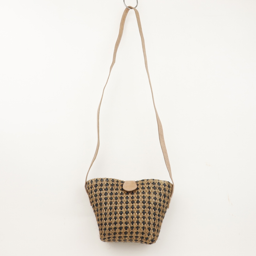 サイザルポシェット 革留革手 ベージュ黒 23SS一点物