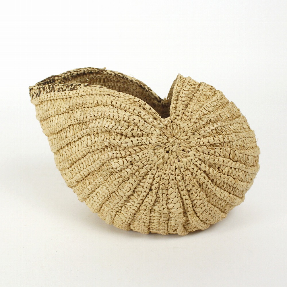 ラフィアかぎ編み 巻貝ポット