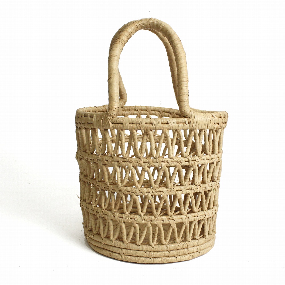 ラフィアマクラメ ジグザグ 丸底2本手 紅茶