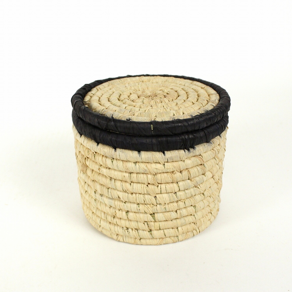 アラボララフィアかご 縁カラー 小 16x13 NAT黒 24SS一点物 @3000→2400