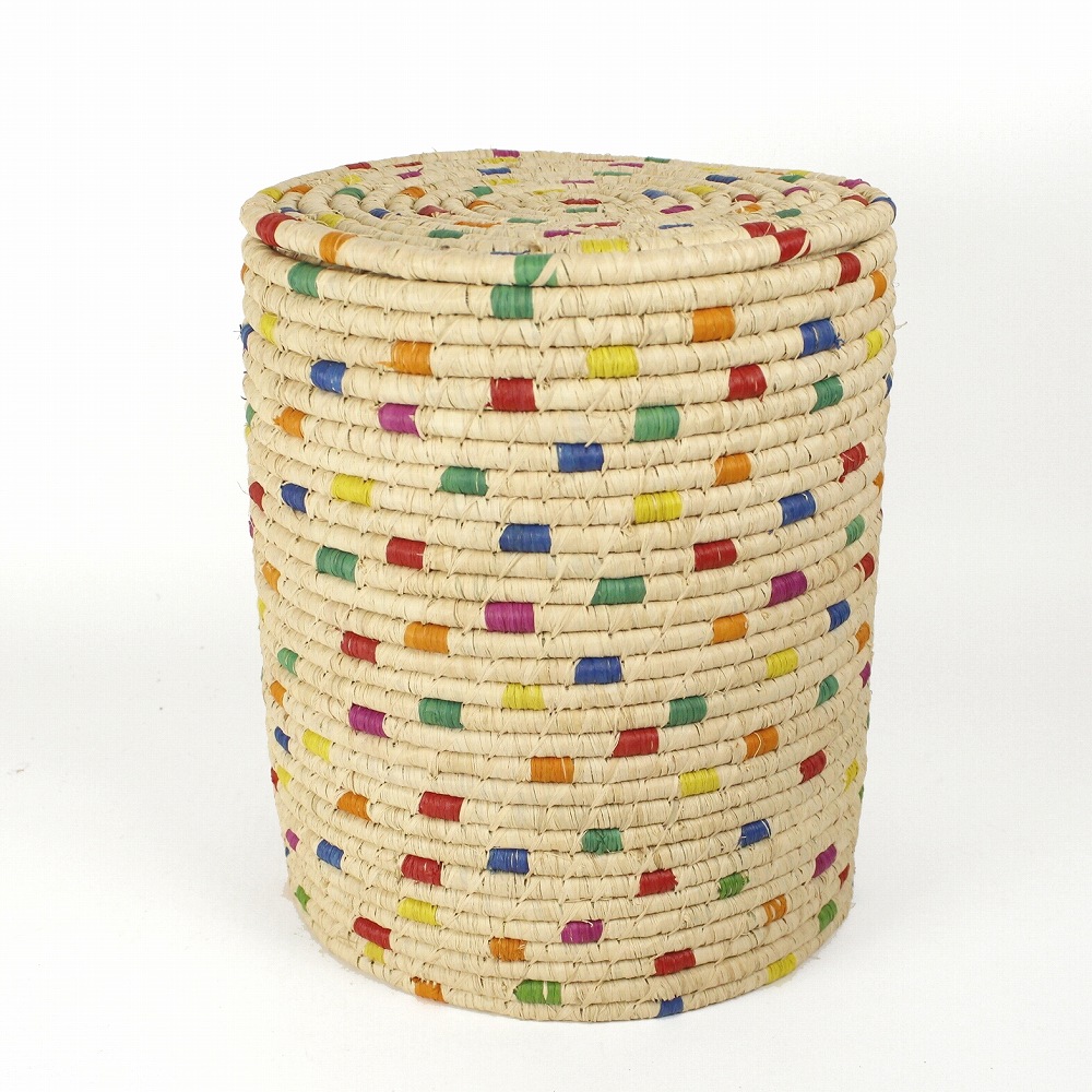 アラボララフィアかご 色点々 大 30x35 NATカラー 24SS一点物 @7300→5840