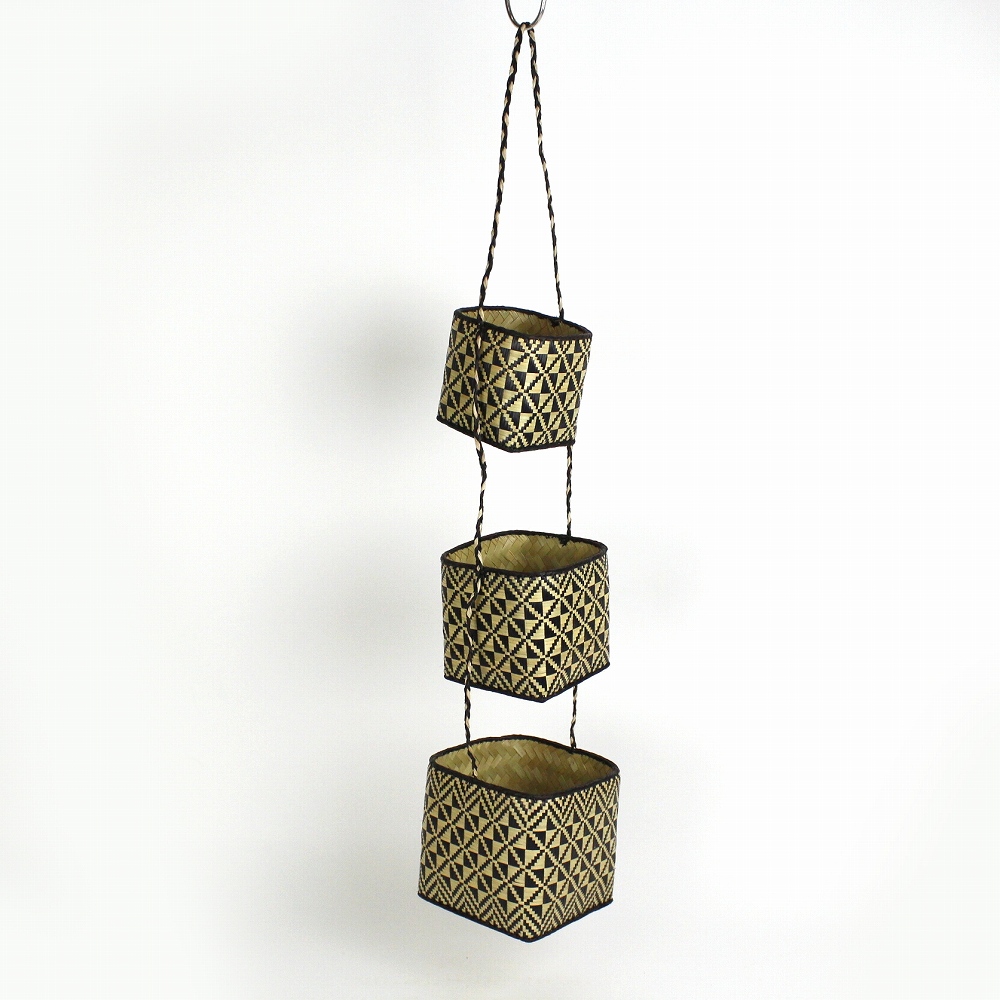 水草 三連かご 黒