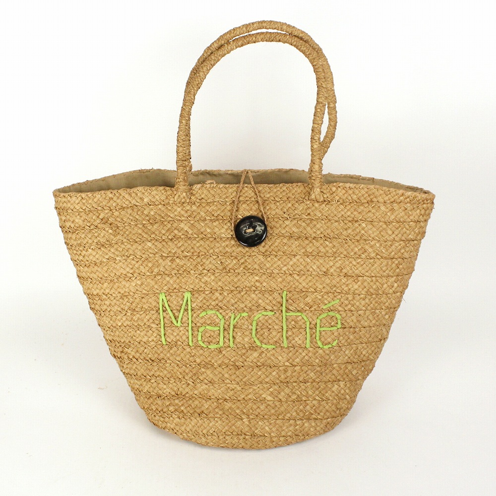 ラフィアトレッセ 文字刺繍かご Marche 紅茶 24SS一点物 @5200→4160