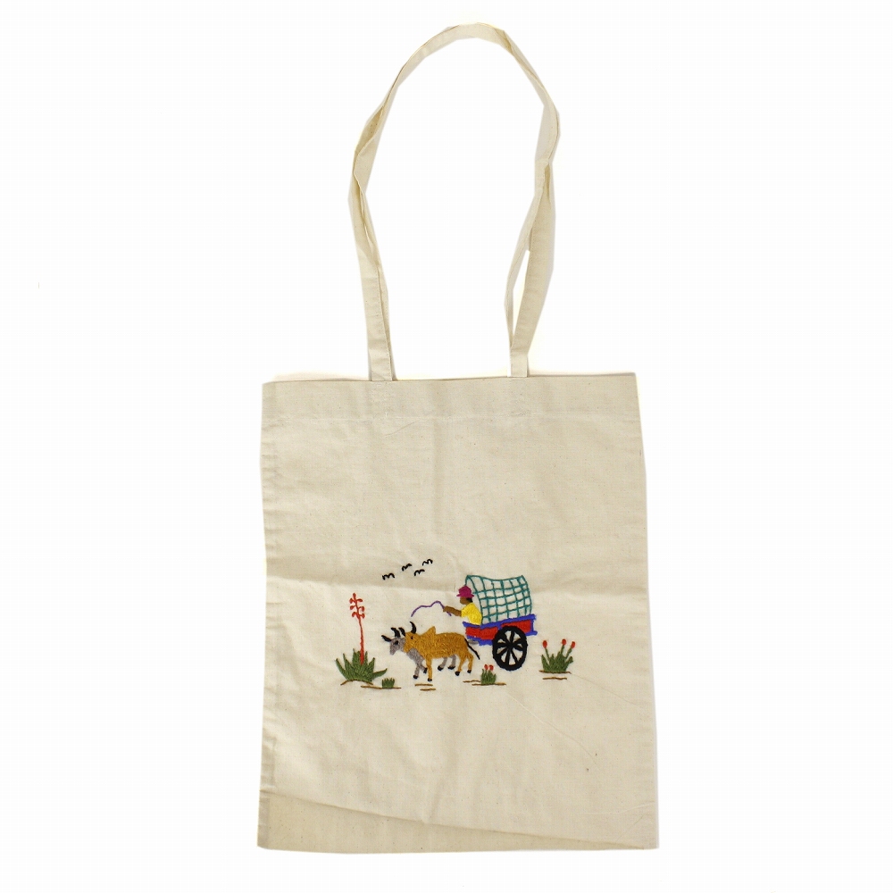 刺繍トートバッグ マダガスカル 小 牛車 24SS一点物 @4800→3840