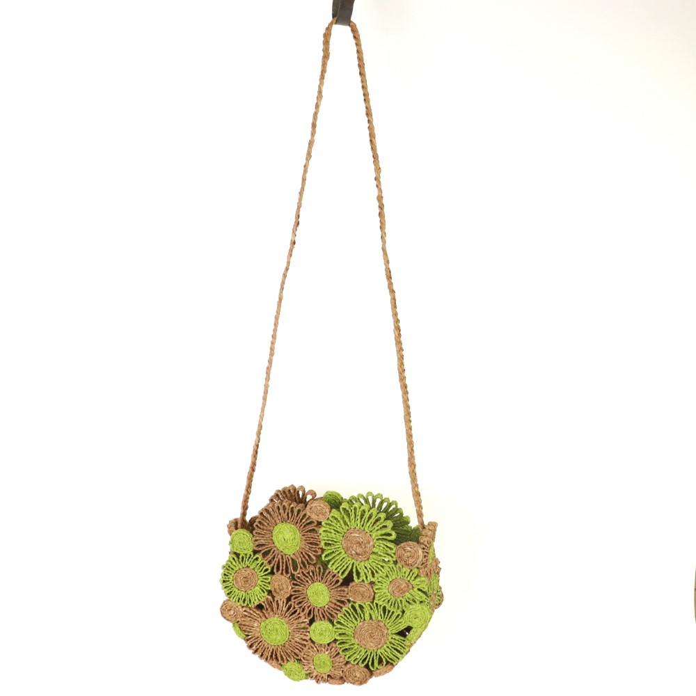 ラフィアトレッセ花バッグ