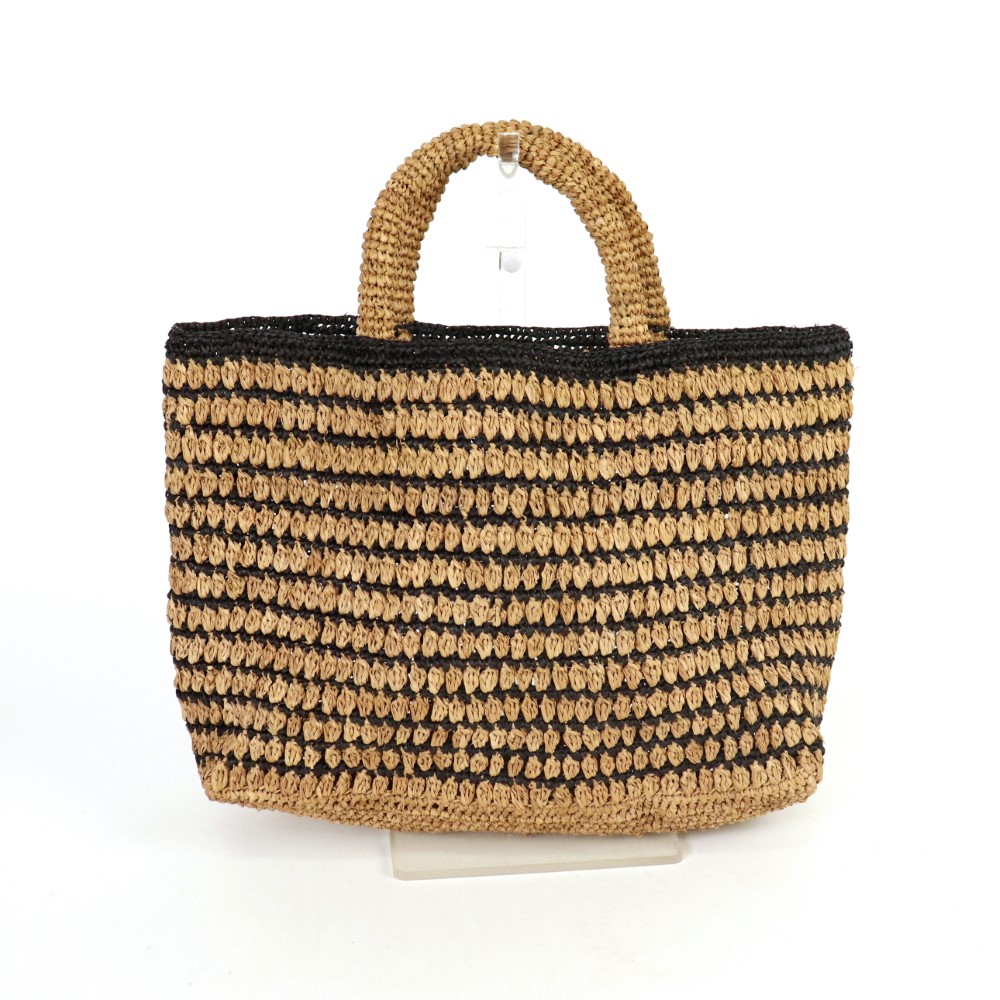 ラフィアかぎ編みバッグ 長方形豆ボーダー