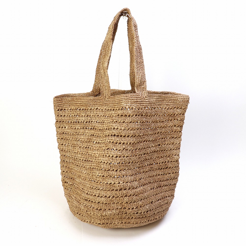 ラフィアかぎ編みバッグ 丸底透かし細編み