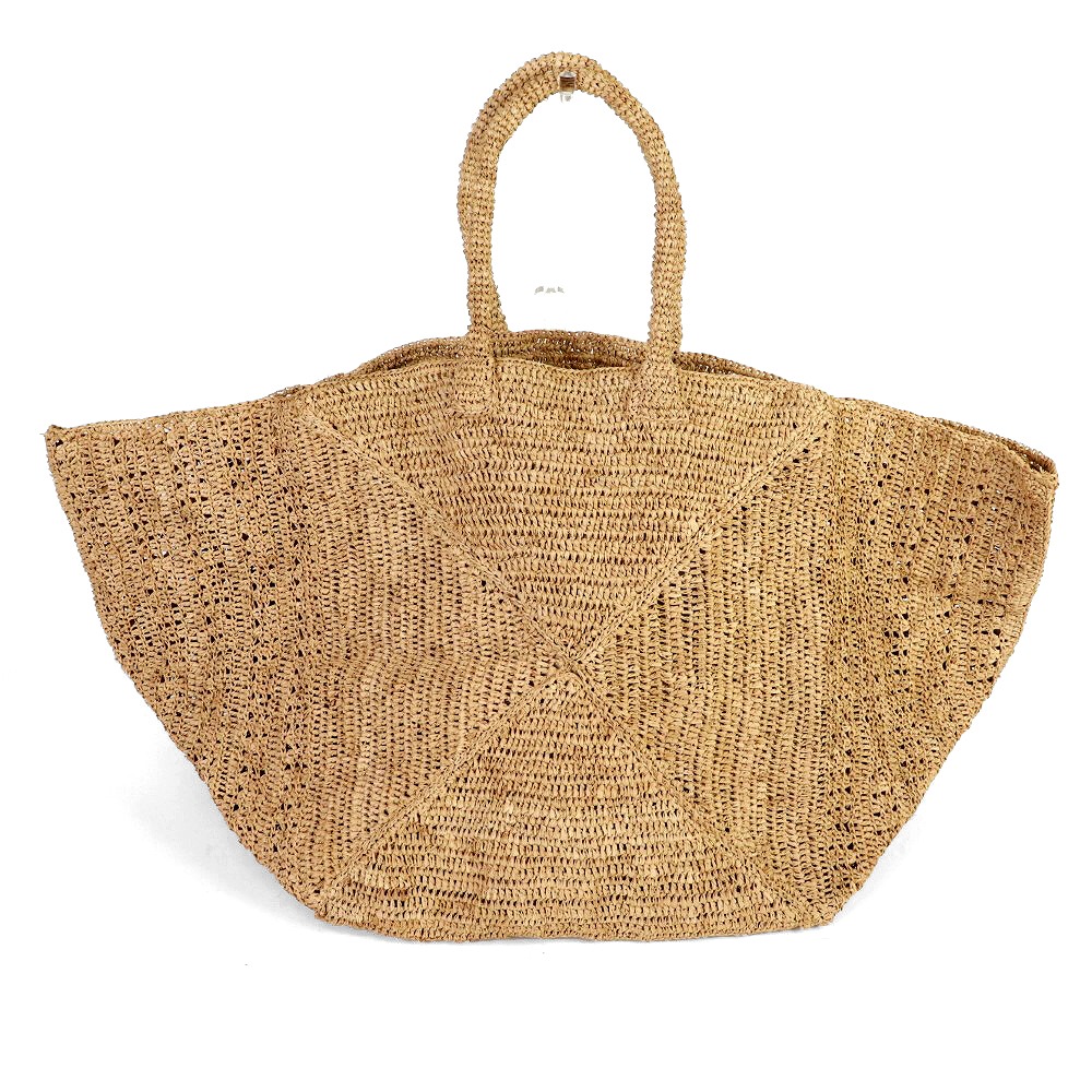 ラフィアバッグ 四角パッチワーク 特大 コーヒー