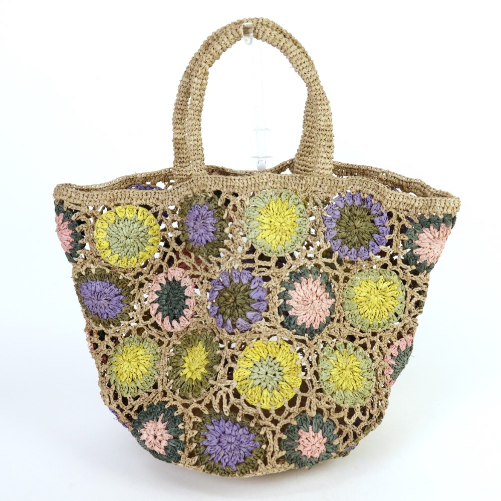 ラフィアバッグ パッチワーク丸底