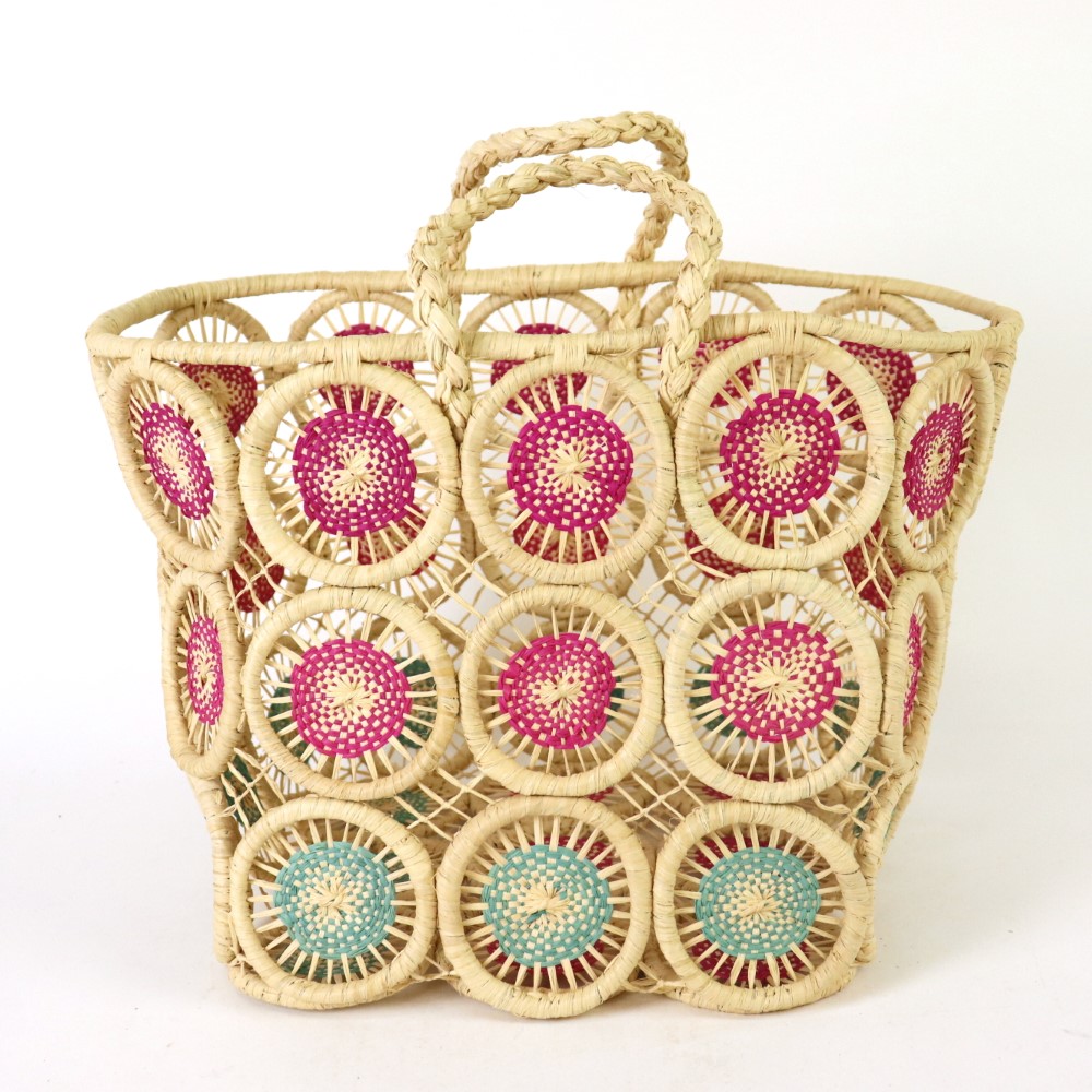 ラフィアマクラメかご 正方形