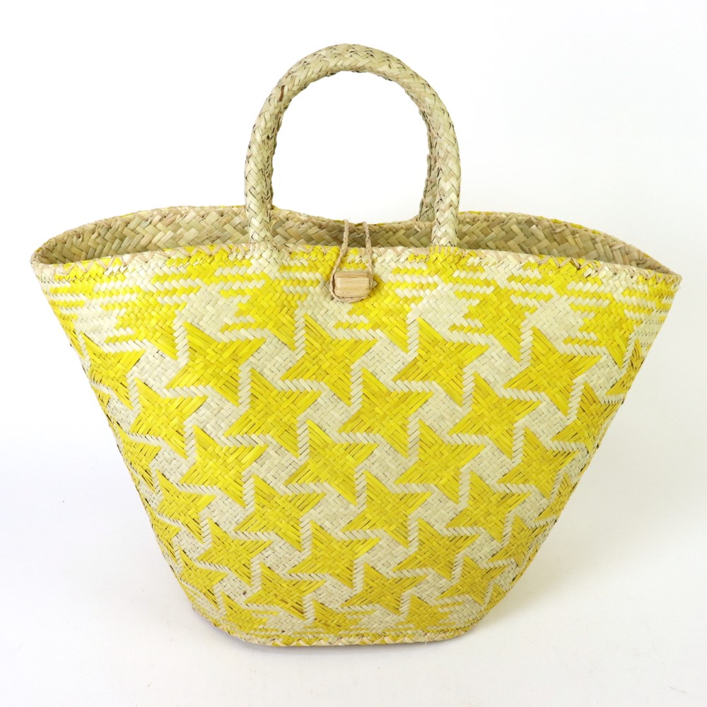 ストローかご 星柄 大 黄