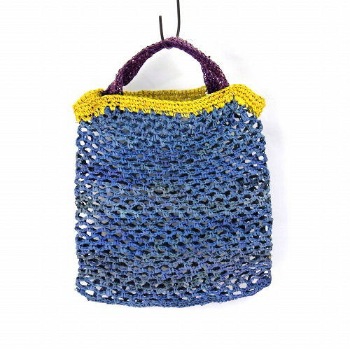 ラフィアミニトート網トリコロール マリンブルー