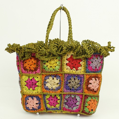 【SALE】ラフィアお花パッチかごバッグ フリル 大オリーブ @7000→3800円