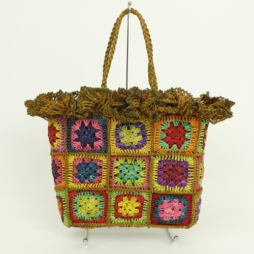 【SALE】ラフィアお花パッチかごバッグ フリル 小オリーブ @6000→2800円