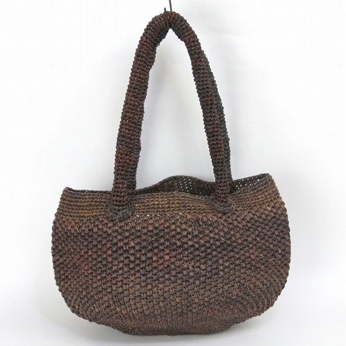 ラフィア編みバッグ ポット 大 茶