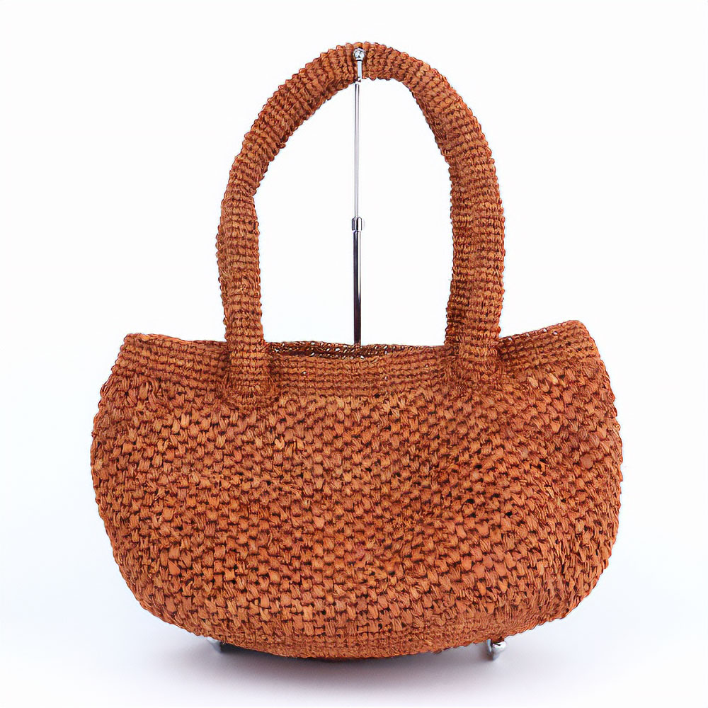 ラフィア編みバッグ ポット 大 赤茶