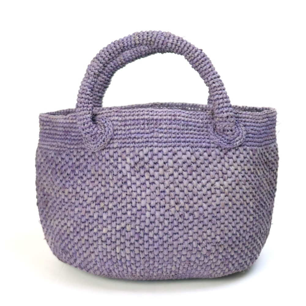 ラフィア編みバッグ ポット手提げ ラベンダー