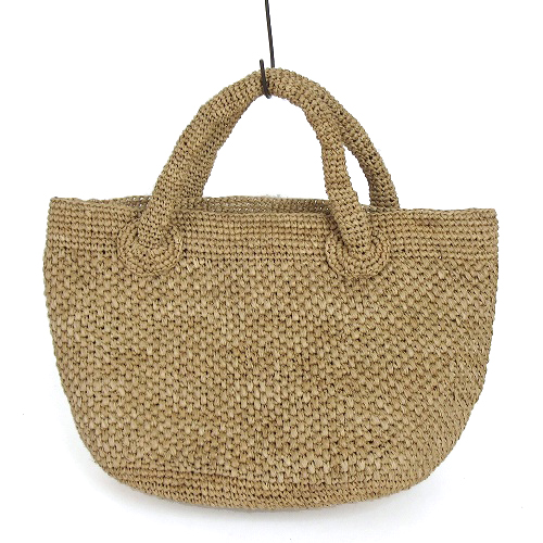 ラフィア編みバッグ ポット手提げ 草木染め ベージュ