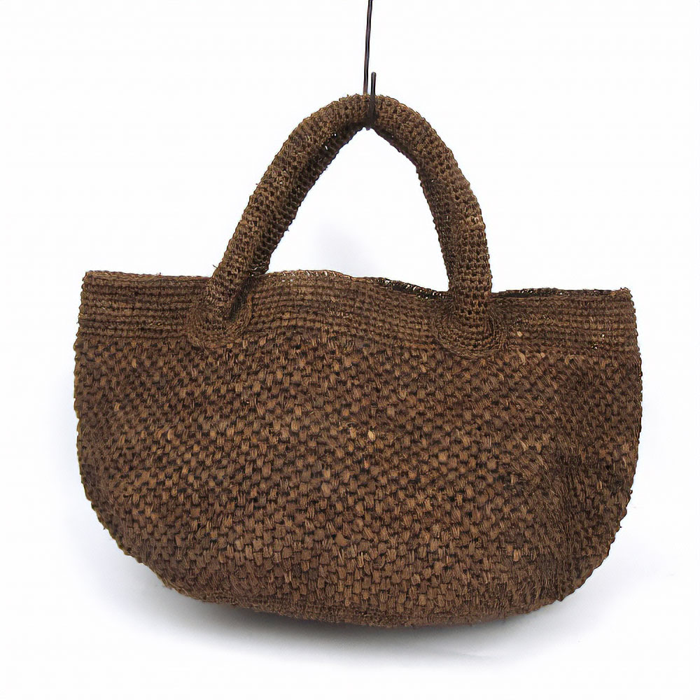 ラフィア編みバッグ ポット手提げ 草木染め 焦げ茶
