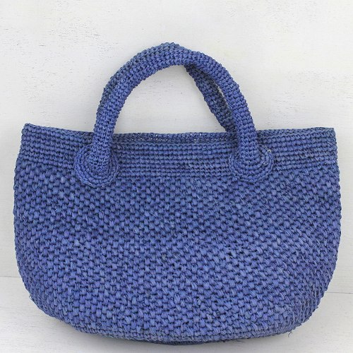 ラフィア編みバッグ ポット手提げ 磁石付 ターコイズ