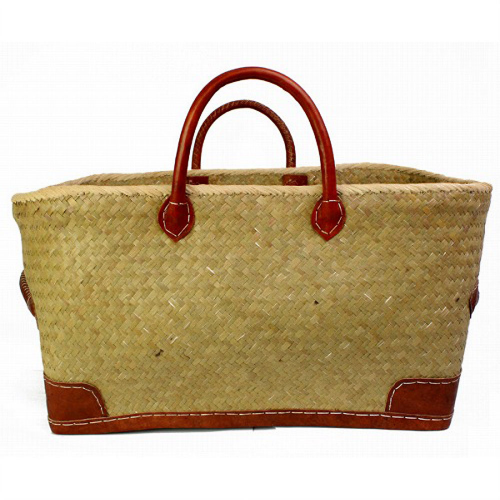 チヒかご新聞ダブル 革ハンドル 角 底ぐるり革