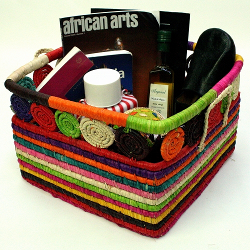 【SALE】ラフィアxアラボラ カラフル四角かご ラディナ L￥4300→￥3,200