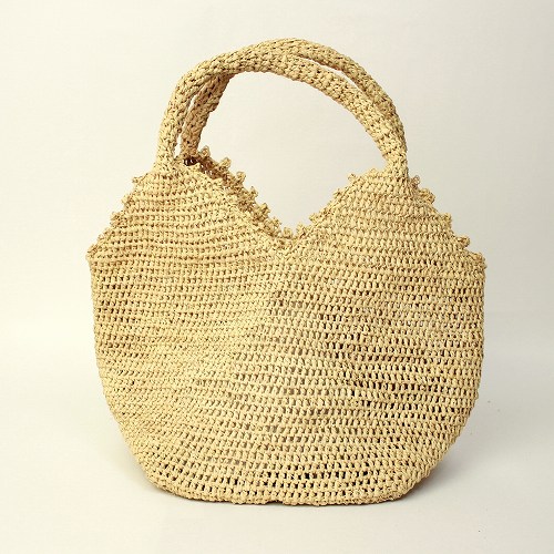 ラフィアバッグ四角デコ ミニ ナチュラル