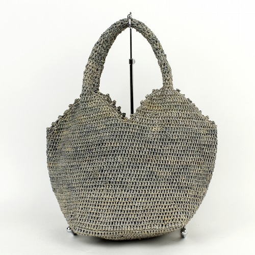 ラフィアバッグ四角デコ ミニ ライトグレー