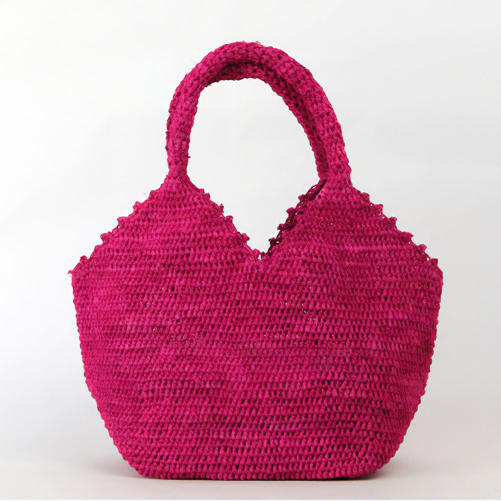 ラフィアバッグ四角デコ ミニ フシア