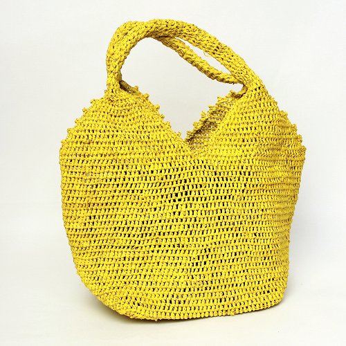 ラフィアバッグ四角デコ ミニ レモンイエロー