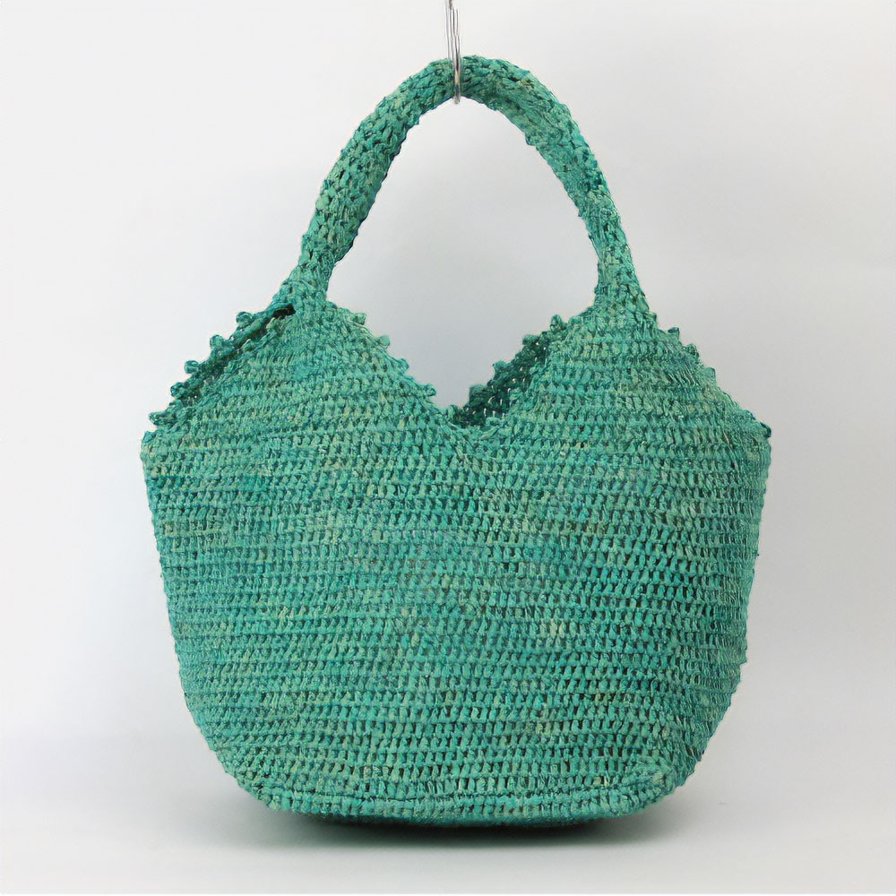 ラフィアバッグ四角デコ ミニ ミントグリーン