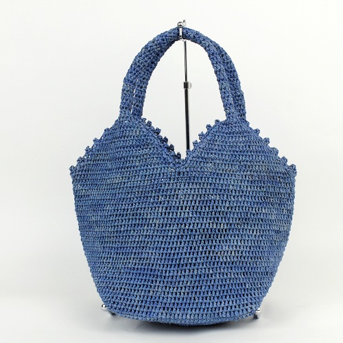 ラフィアバッグ四角デコ ミニ 青