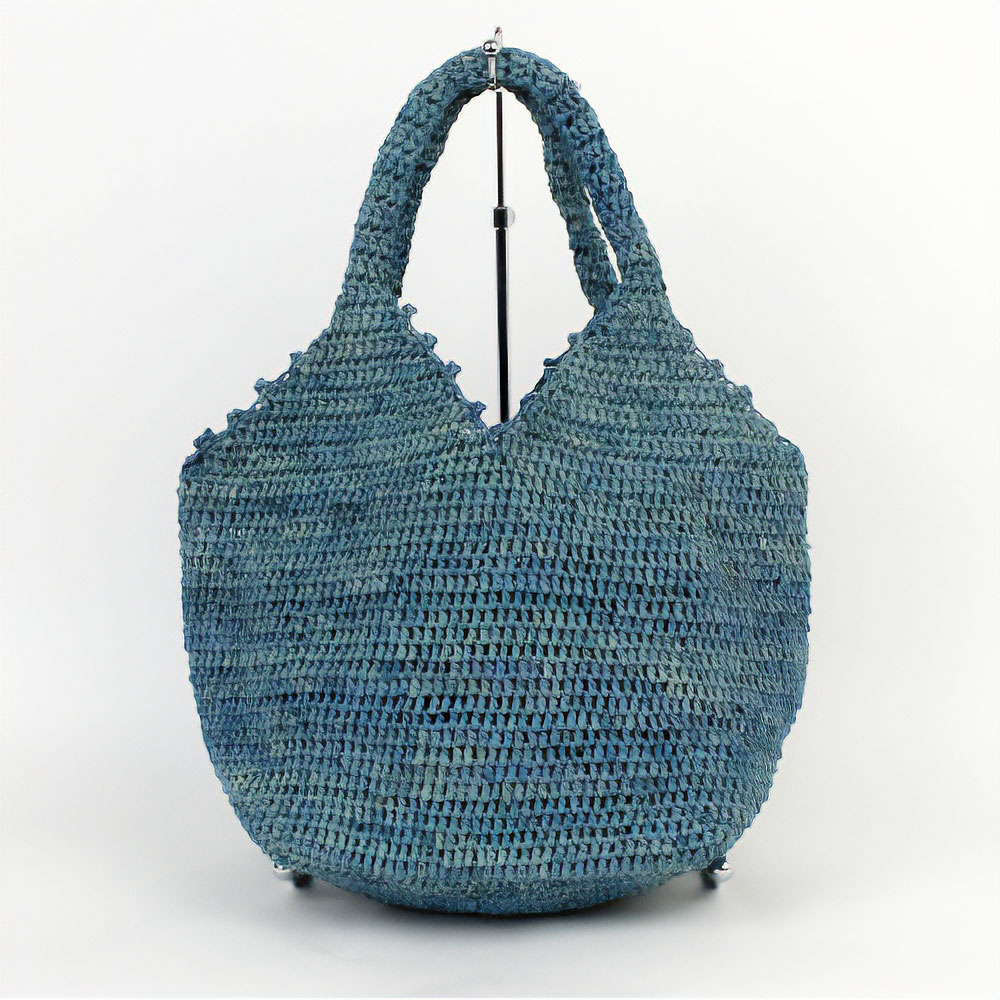 ラフィアバッグ四角デコ ミニ ターコイズ