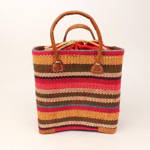 サイザルxチヒかごバッグ 革ハンドル NIRY S マルチ 01ボーダー