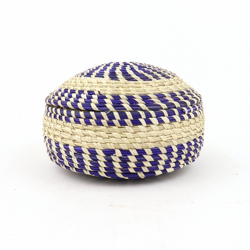【SALE】エチオピアバスケット　小　円ふた付き　白青 @2400→1600