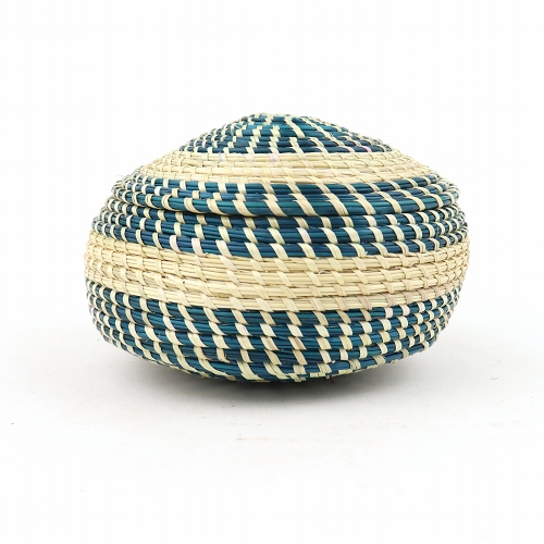 【SALE】エチオピアバスケット　小　円ふた付き　白緑 @2400→1600