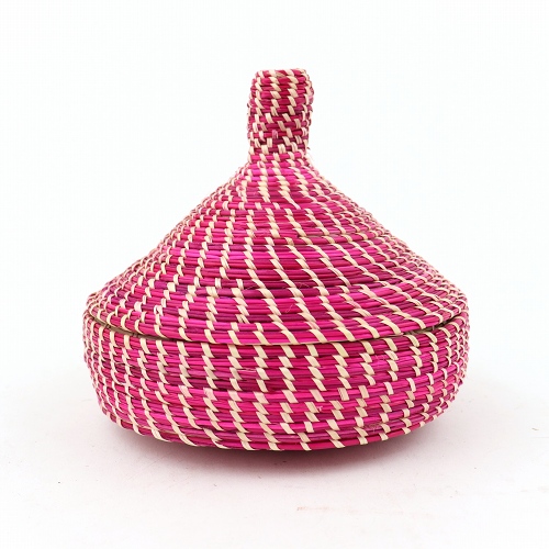 【SALE】エチオピアバスケット　小　円とんがりふた付き　白ピンク @2400→1600