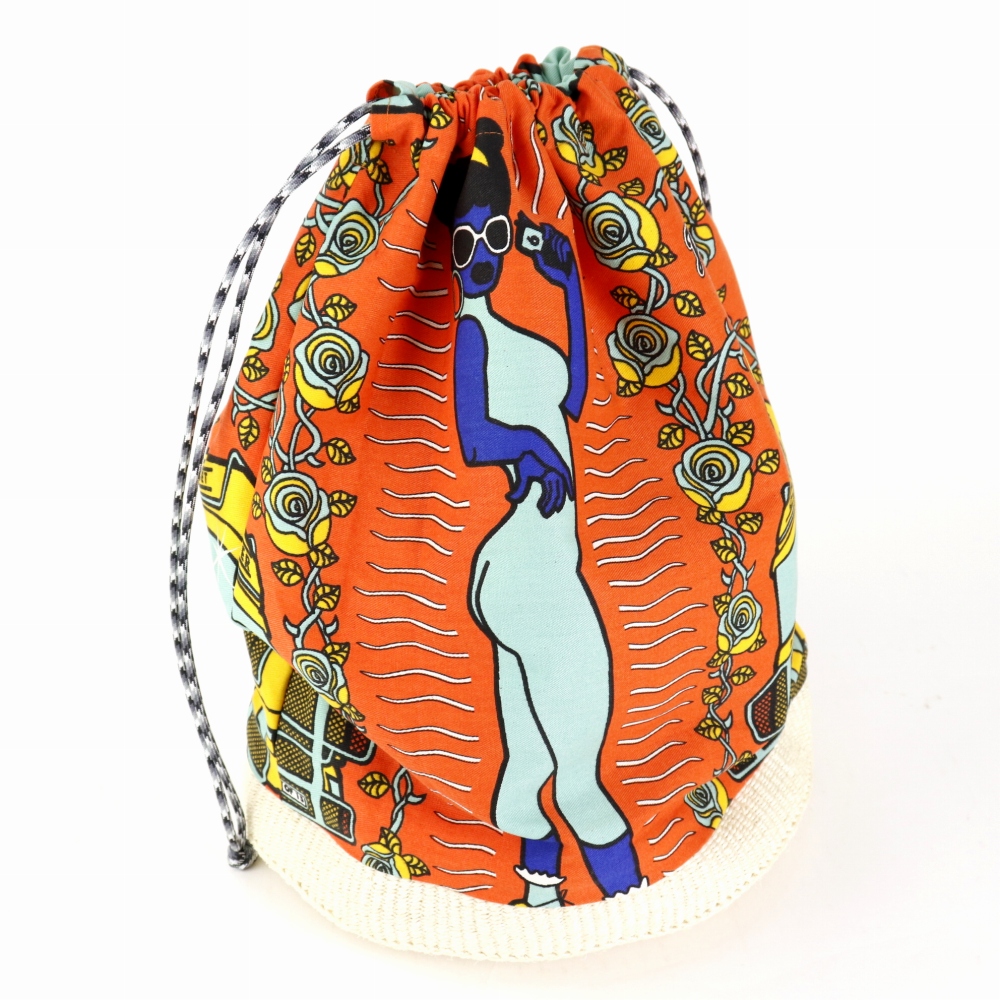 サイザル底シャインシャイン巾着バッグ オレンジ