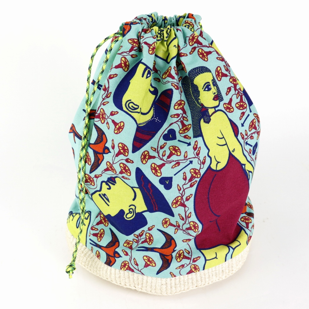 サイザル底シャインシャイン巾着バッグ ミント