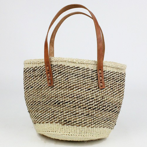 バナナx白サイザル手提げ小 平革ハンドル 白