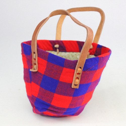 ストローバスケット ミニ マサイブランケット包み10AW 89青チェック