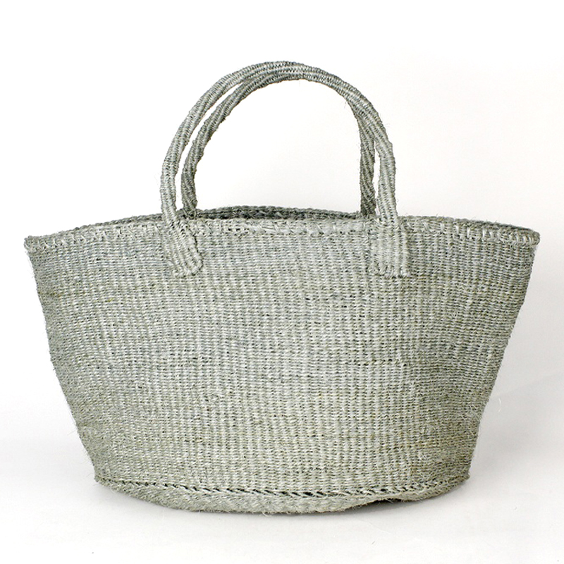 サイザルバッグ共手無地12x8横長 無地 グレー